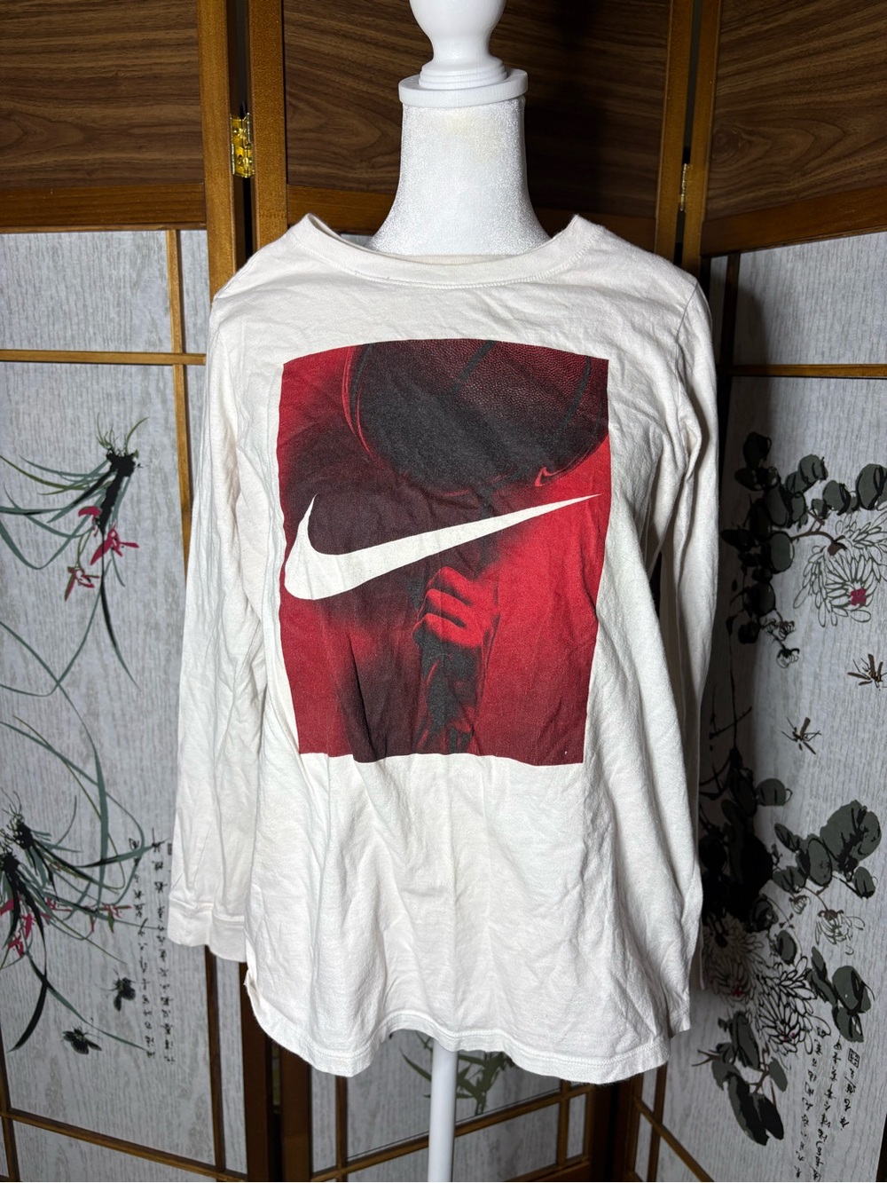 Boys White Long-Sleeve Graphic T-Shirt with Red Print🔥